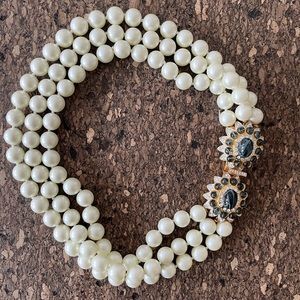 Keneth Jay Lane Barbara Bush Pearl & Sapphire Clasp Necklace